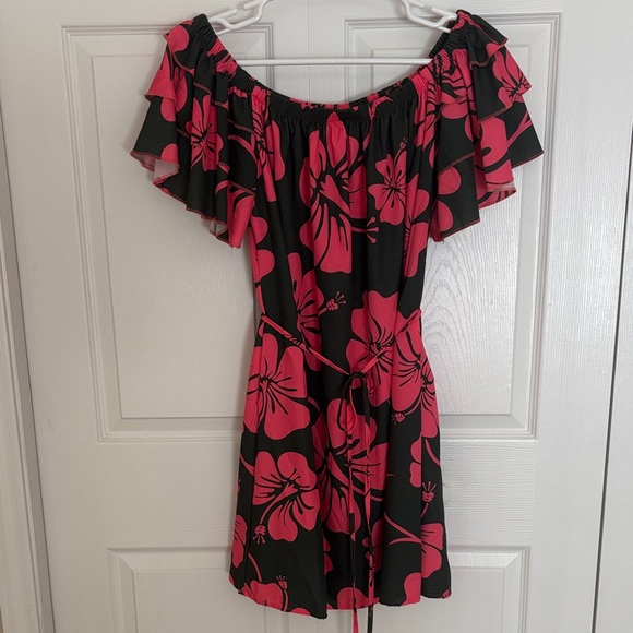SHEIN Black and Pink Floral Midi Dress - Picture 1 of 5